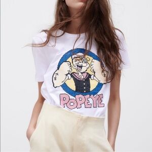 Zara Popeyes White NeedlePoint T-Shirt
